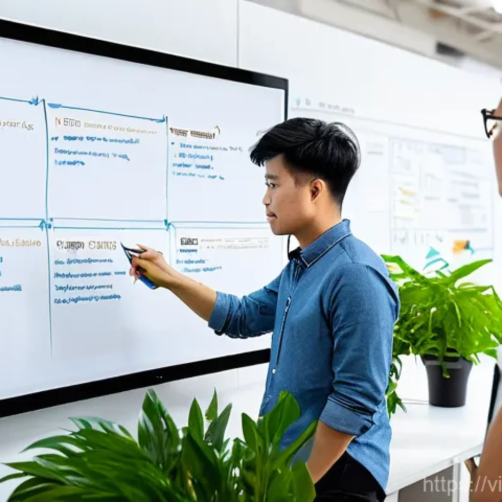 UX 라이팅의 현황 업계 전문가의 의견 - **Prompt:** A diverse group of young Vietnamese UX writers and designers, neatly dressed in smart ca...