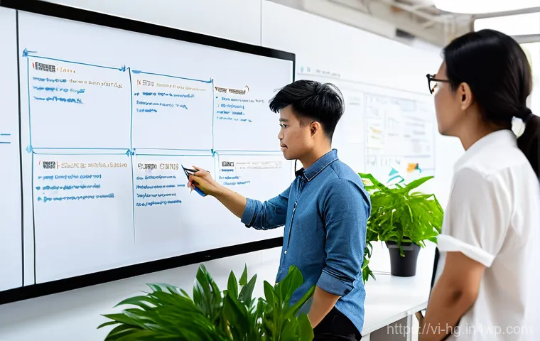 UX 라이팅의 현황 업계 전문가의 의견 - **Prompt:** A diverse group of young Vietnamese UX writers and designers, neatly dressed in smart ca...