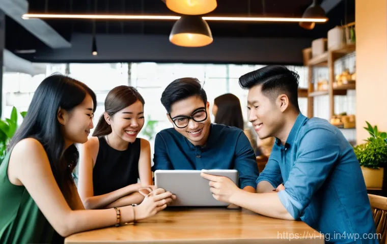 UX 라이팅에서의 커뮤니티 피드백 활용법 - **Prompt:** A warm and inviting scene in a modern Vietnamese cafe, where a diverse group of Vietname...
