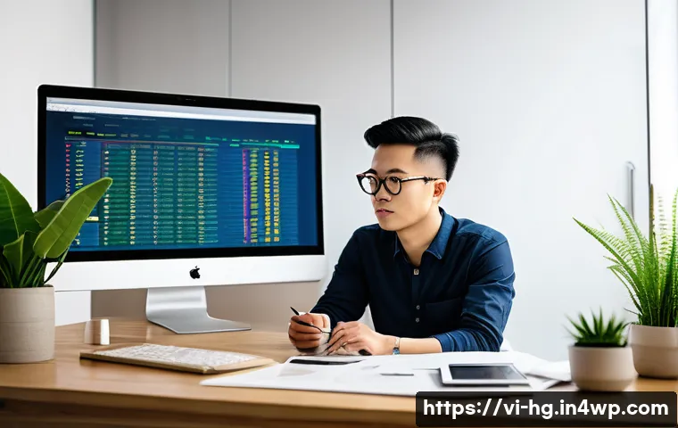 UX 라이팅 템플릿 빠른 작성 도구 - A modern Vietnamese UX designer working in a bright, minimalist office space filled with plants and ...